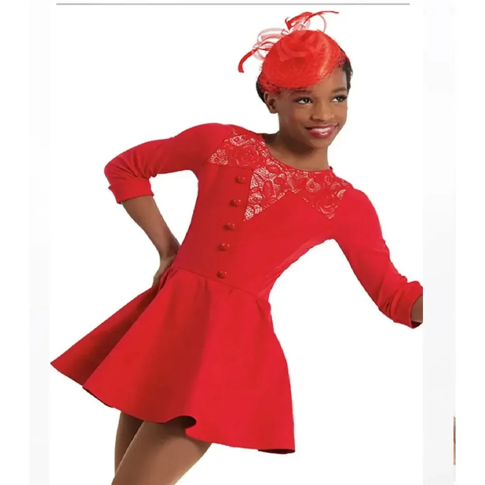 Pre-Owned Dance Costume Weissman 11788 Intermediate Child Red Dress Jazz Rocket
